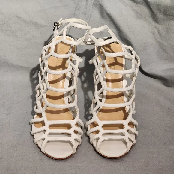 SCHUTZ Pearl White Jaden Caged Heeled Sandal, size 8B - Picture 8 of 8